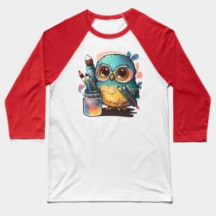 Super Cute Artist Owl Baseball T-Shirt